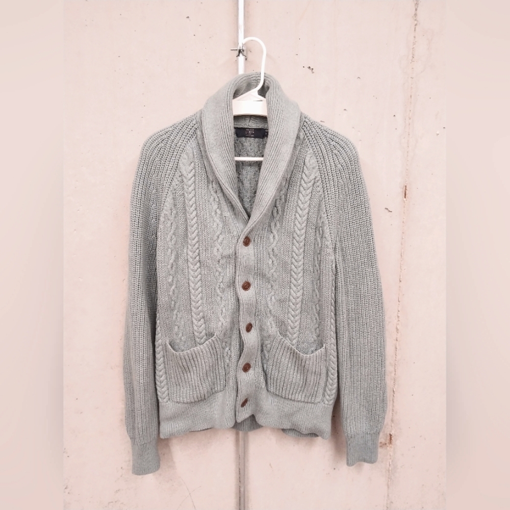 Men's Blue Green Cable Knit Sweater